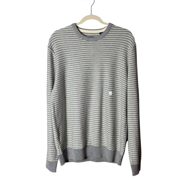 Ralph Lauren Chaps Sweater Large Preppy Academia Striped Grey White Varsity NWT - Picture 1 of 7
